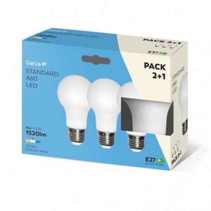 GARZA LED STANDARD 15W E27 NEUTRA 2 + 1